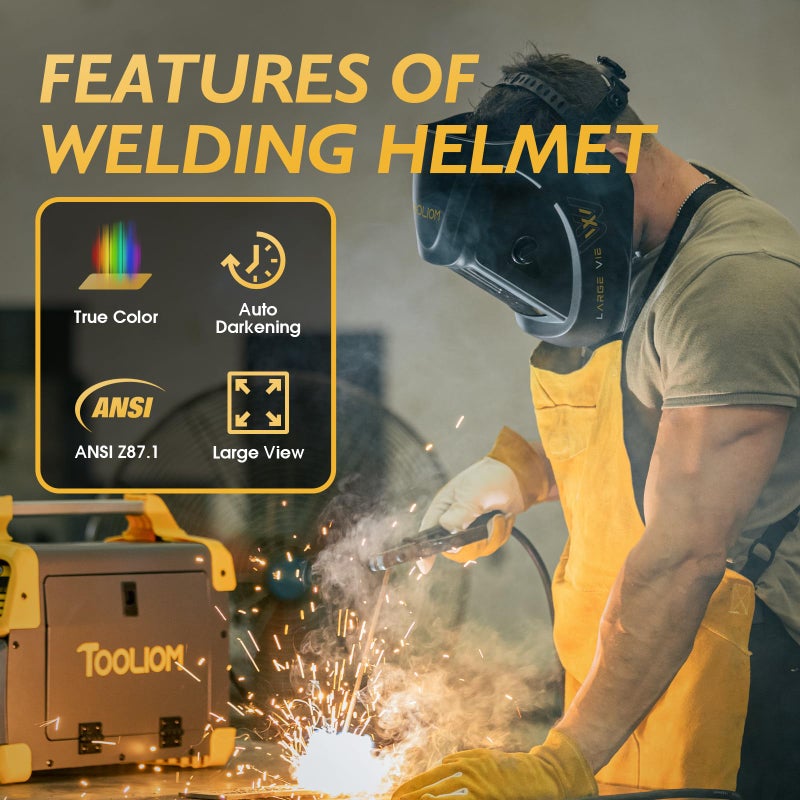 TOOLIOM Large Viewing Welding Helmet True Color Auto Darkening 1/1/1/1 3.94"x 3.27" Welding Mask with Weld/Grind/Cut Mode for TIG MIG Stick - Image 5